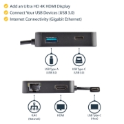 Picture of StarTech.com USB C Multiport Adapter - Portable USB-C Mini Dock 4K HDMI Video - Gigabit Ethernet, USB 3.0 Hub (1x USB-A 1x USB-C) - USB Type-C Multiport Adapter - Thunderbolt 3 Compatible