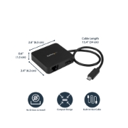 Picture of StarTech.com USB C Multiport Adapter - Portable USB-C Mini Dock 4K HDMI Video - Gigabit Ethernet, USB 3.0 Hub (1x USB-A 1x USB-C) - USB Type-C Multiport Adapter - Thunderbolt 3 Compatible