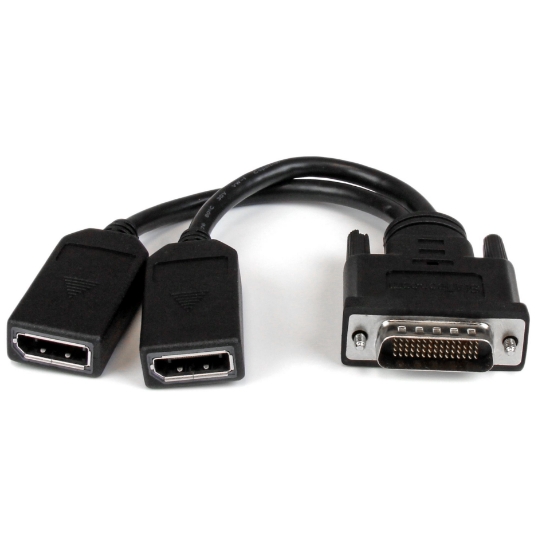 Picture of StarTech.com 8" (20 cm) DMS-59 to Dual DisplayPort Adapter Cable - 4K x 2K Video - LFH DMS 59 pin (M) to 2x DisplayPort 1.2 (F) Splitter Y Cable - LFH Graphics Card to Dual DP Monitors