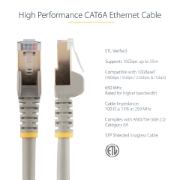 Picture of StarTech.com 0.50m CAT6a Ethernet Cable - 10 Gigabit Shielded Snagless RJ45 100W PoE Patch Cord - 10GbE STP Network Cable w/Strain Relief - Grey Fluke Tested/Wiring is UL Certified/TIA