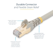 Picture of StarTech.com 0.50m CAT6a Ethernet Cable - 10 Gigabit Shielded Snagless RJ45 100W PoE Patch Cord - 10GbE STP Network Cable w/Strain Relief - Grey Fluke Tested/Wiring is UL Certified/TIA