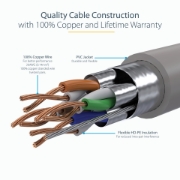 Picture of StarTech.com 0.50m CAT6a Ethernet Cable - 10 Gigabit Shielded Snagless RJ45 100W PoE Patch Cord - 10GbE STP Network Cable w/Strain Relief - Grey Fluke Tested/Wiring is UL Certified/TIA