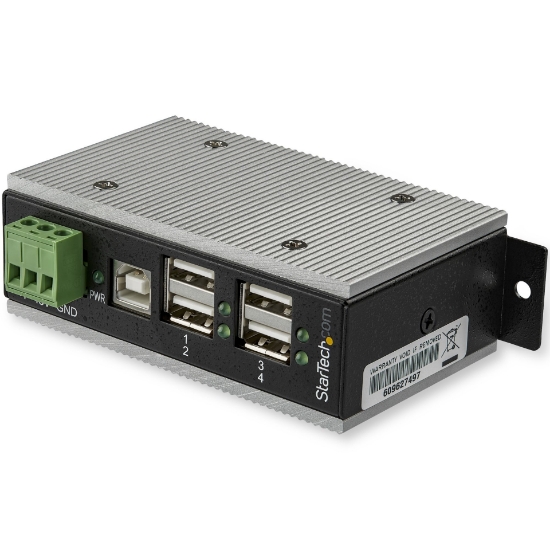 Picture of StarTech.com 4-Port USB 2.0 Hub - Metal Industrial USB-A Hub with ESD & 350W Surge Protection - Extended Operating Temp -40 to 185°F - Din Rail/Wall/Desk Mountable - USB Expander Hub