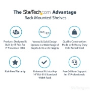 Picture of StarTech.com 1U Server Rack Shelf - Universal Rack Mount Cantilever Shelf for 19" Network Equipment Rack & Cabinet - Heavy Duty Steel – Weight Capacity 33lb/15kg - 7" Deep Tray, Black