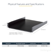 Picture of StarTech.com 2U Server Rack Shelf - Universal Rack Mount Cantilever Shelf for 19" Network Equipment Rack & Cabinet - Heavy Duty Steel – Weight Capacity 50lb/23kg - 22" Deep Tray, Black