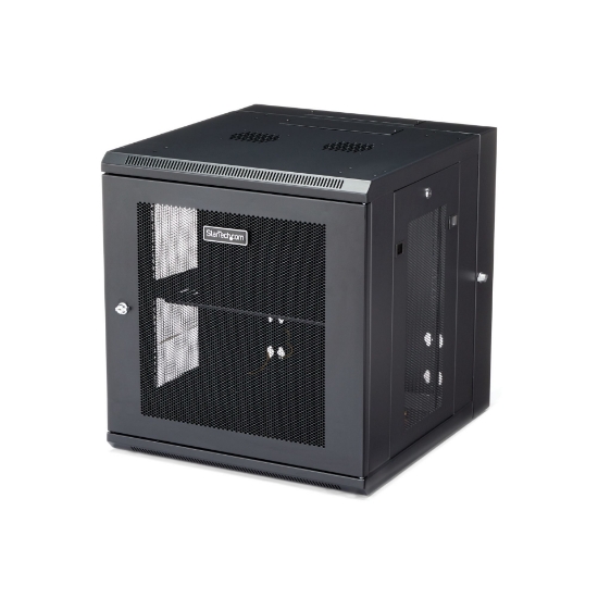 Picture of StarTech.com 4-Post 12U Wall Mount Network Cabinet with 1U Shelf, 19" Hinged Wall-Mounted Server Rack for Data / AV / Electronics / Computer Equipment, Flexible Vented Rack Enclosure