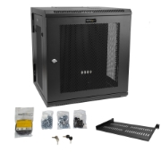 Picture of StarTech.com 4-Post 12U Wall Mount Network Cabinet with 1U Shelf, 19" Hinged Wall-Mounted Server Rack for Data / AV / Electronics / Computer Equipment, Flexible Vented Rack Enclosure