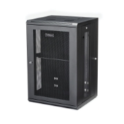 Picture of StarTech.com 4-Post 18U Wall Mount Network Cabinet with 1U Shelf, 19" Hinged Wall-Mounted Server Rack for Data / AV / Electronics / Computer Equipment, Flexible Vented Rack Enclosure