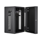 Picture of StarTech.com 4-Post 18U Wall Mount Network Cabinet with 1U Shelf, 19" Hinged Wall-Mounted Server Rack for Data / AV / Electronics / Computer Equipment, Flexible Vented Rack Enclosure
