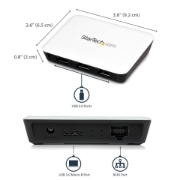Picture of StarTech.com USB 3.0 to Gigabit Ethernet NIC Network Adapter with 3 Port Hub - White
