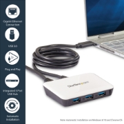 Picture of StarTech.com USB 3.0 to Gigabit Ethernet NIC Network Adapter with 3 Port Hub - White