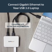 Picture of StarTech.com USB 3.0 to Gigabit Ethernet NIC Network Adapter with 3 Port Hub - White