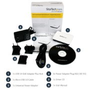 Picture of StarTech.com USB 3.0 to Gigabit Ethernet NIC Network Adapter with 3 Port Hub - White
