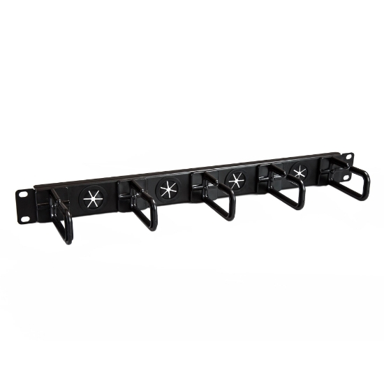 Picture of StarTech.com 1U 19" Cable Management Organizer - D Ring Hook Network/Server Rack Cord Manager - Data Center Horizontal Wire Panel with Passthrough Holes w/Mounting HW - EIA/ECA-310-E