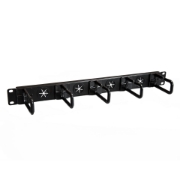 Picture of StarTech.com 1U 19" Cable Management Organizer - D Ring Hook Network/Server Rack Cord Manager - Data Center Horizontal Wire Panel with Passthrough Holes w/Mounting HW - EIA/ECA-310-E