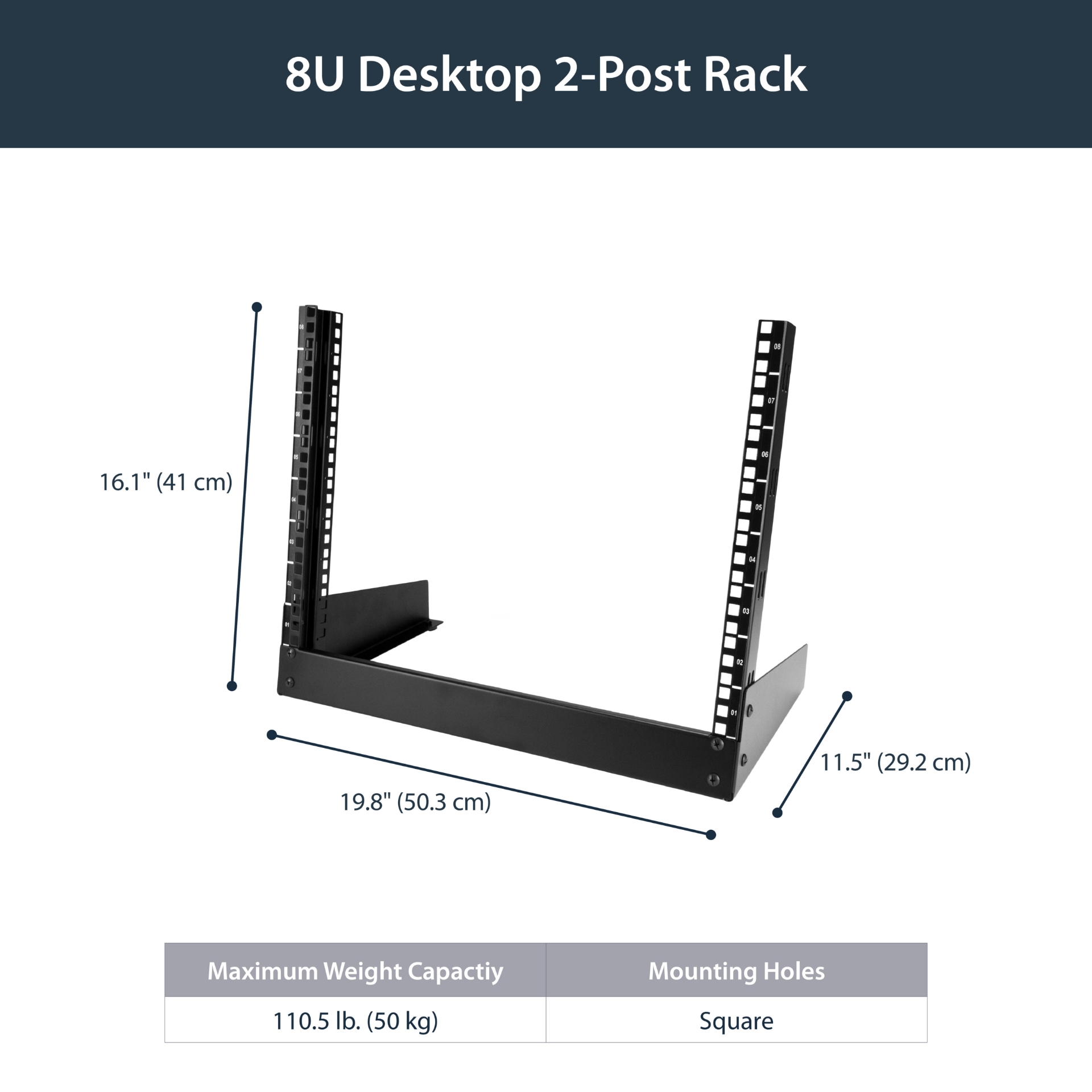 Open Computer Rack Server StarTech.com 2-Post 8U Desktop Server Rack, Small Open Frame 19in ...