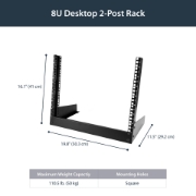 Picture of StarTech.com 2-Post 8U Desktop Server Rack, Small Open Frame 19in Computer Rack, Compact Network Rack for AV / Studio / Data / IT Equipment - Free Standing Two-Post Home/Office Rack
