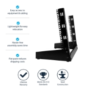 Picture of StarTech.com 2-Post 8U Desktop Server Rack, Small Open Frame 19in Computer Rack, Compact Network Rack for AV / Studio / Data / IT Equipment - Free Standing Two-Post Home/Office Rack