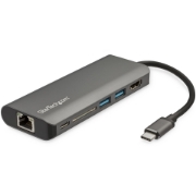 Picture of StarTech.com USB C Multiport Adapter - USB-C Travel Dock to 4K HDMI, 3x USB 3.0 Hub, SD/SDHC, GbE, 60W PD 3.0 Pass-Through - USB Type-C/Thunderbolt 3 - Replaces DKT30CSDHPD