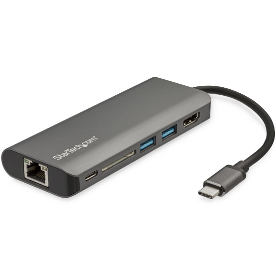 Picture of StarTech.com USB C Multiport Adapter - USB-C Travel Dock to 4K HDMI, 3x USB 3.0 Hub, SD/SDHC, GbE, 60W PD 3.0 Pass-Through - USB Type-C/Thunderbolt 3 - Replaces DKT30CSDHPD