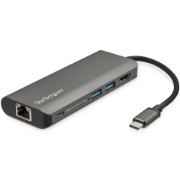 Picture of StarTech.com USB C Multiport Adapter - USB-C Travel Dock to 4K HDMI, 3x USB 3.0 Hub, SD/SDHC, GbE, 60W PD 3.0 Pass-Through - USB Type-C/Thunderbolt 3 - Replaces DKT30CSDHPD