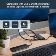 Picture of StarTech.com USB C Multiport Adapter - USB-C Travel Dock to 4K HDMI, 3x USB 3.0 Hub, SD/SDHC, GbE, 60W PD 3.0 Pass-Through - USB Type-C/Thunderbolt 3 - Replaces DKT30CSDHPD