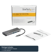 Picture of StarTech.com USB C Multiport Adapter - USB-C Travel Dock to 4K HDMI, 3x USB 3.0 Hub, SD/SDHC, GbE, 60W PD 3.0 Pass-Through - USB Type-C/Thunderbolt 3 - Replaces DKT30CSDHPD