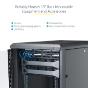 Picture of StarTech.com 4-Post 12U Server Rack Cabinet, Lockable 19" Data Rack Cabinet for Computer / AV / IT Equipment, Office / Home Network Rack with Casters & Adjustable Mounting Rails