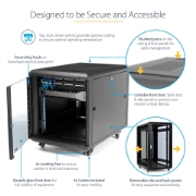 Picture of StarTech.com 4-Post 12U Server Rack Cabinet, Lockable 19" Data Rack Cabinet for Computer / AV / IT Equipment, Office / Home Network Rack with Casters & Adjustable Mounting Rails
