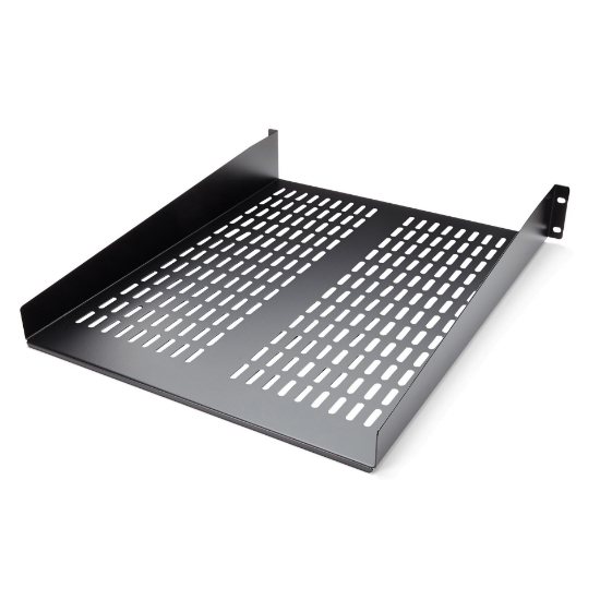 Picture of StarTech.com 2U Server Rack Shelf - Universal Vented Rack Mount Cantilever Tray for 19" Network Equipment Rack & Cabinet - Heavy Duty Steel – Weight Capacity 50lb/23kg - 22" Deep Shelf, Black