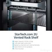 Picture of StarTech.com 2U Server Rack Shelf - Universal Vented Rack Mount Cantilever Tray for 19" Network Equipment Rack & Cabinet - Heavy Duty Steel – Weight Capacity 50lb/23kg - 22" Deep Shelf, Black