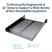 Picture of StarTech.com 2U Server Rack Shelf - Universal Vented Rack Mount Cantilever Tray for 19" Network Equipment Rack & Cabinet - Heavy Duty Steel – Weight Capacity 50lb/23kg - 22" Deep Shelf, Black