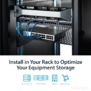 Picture of StarTech.com 2U Server Rack Shelf - Universal Vented Rack Mount Cantilever Tray for 19" Network Equipment Rack & Cabinet - Heavy Duty Steel – Weight Capacity 50lb/23kg - 22" Deep Shelf, Black