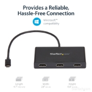 Picture of StarTech.com 3-Port Multi Monitor Adapter - USB-C to 3x HDMI Video Splitter - USB Type-C to HDMI MST Hub - Dual 4K 30Hz or Triple 1080p - Thunderbolt 3 Compatible - Windows Only