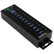 Picture of StarTech.com 10-Port Industrial USB 3.0 Hub - ESD and Surge Protection~10-Port USB 3.0 Hub - 5Gbps - Metal Industrial USB-A Hub with ESD & Surge Protection - Din Rail, Wall or Desk Mountable - TAA Compliant USB Expander Hub