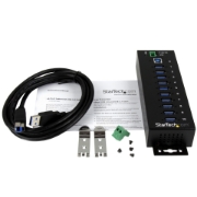 Picture of StarTech.com 10-Port Industrial USB 3.0 Hub - ESD and Surge Protection~10-Port USB 3.0 Hub - 5Gbps - Metal Industrial USB-A Hub with ESD & Surge Protection - Din Rail, Wall or Desk Mountable - TAA Compliant USB Expander Hub