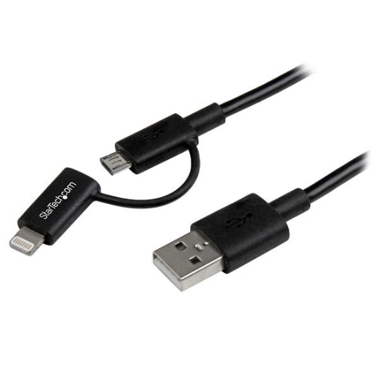Picture of StarTech.com 1 m (3 ft.) 2 in 1 Charging Cable - USB to Lightning or Micro-USB for iPhone / iPad / iPod / Android - Apple MFi Certified - Multi Phone Charger - USB 2.0