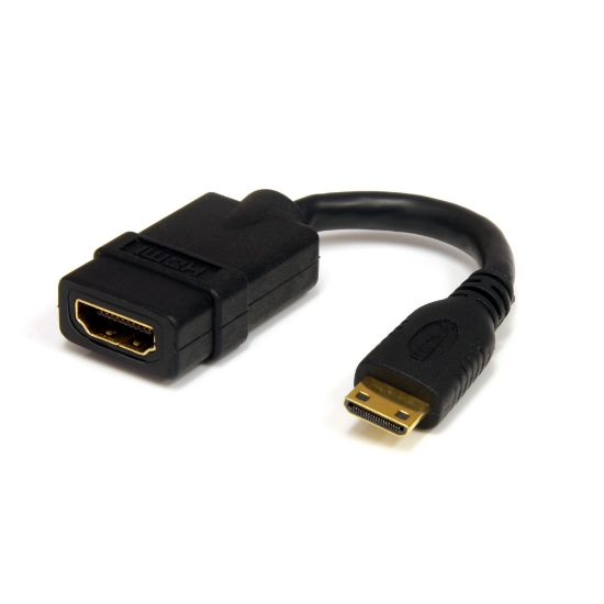 Picture of StarTech.com 5in Mini HDMI to HDMI Adapter - 4K High Speed HDMI Adapter - 4K 30Hz Ultra HD High Speed HDMI Adapter - HDMI 1.4 - Gold Plated Connectors - UHD Mini HDMI Adapter 4K - Black