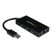 Picture of StarTech.com 3-Port Portable USB 3.0 Hub plus Gigabit Ethernet - Aluminum with Built-in Cable~3-Port Portable USB 3.0 Hub plus Gigabit Ethernet - 5Gbps - Aluminum with Built-in Cable