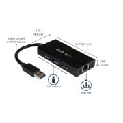 Picture of StarTech.com 3-Port Portable USB 3.0 Hub plus Gigabit Ethernet - Aluminum with Built-in Cable~3-Port Portable USB 3.0 Hub plus Gigabit Ethernet - 5Gbps - Aluminum with Built-in Cable