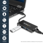 Picture of StarTech.com 3-Port Portable USB 3.0 Hub plus Gigabit Ethernet - Aluminum with Built-in Cable~3-Port Portable USB 3.0 Hub plus Gigabit Ethernet - 5Gbps - Aluminum with Built-in Cable