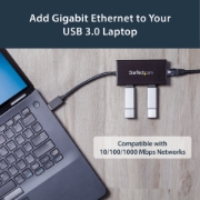 Picture of StarTech.com 3-Port Portable USB 3.0 Hub plus Gigabit Ethernet - Aluminum with Built-in Cable~3-Port Portable USB 3.0 Hub plus Gigabit Ethernet - 5Gbps - Aluminum with Built-in Cable