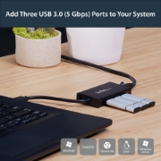 Picture of StarTech.com 3-Port Portable USB 3.0 Hub plus Gigabit Ethernet - Aluminum with Built-in Cable~3-Port Portable USB 3.0 Hub plus Gigabit Ethernet - 5Gbps - Aluminum with Built-in Cable