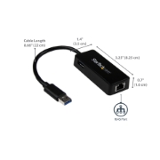 Picture of StarTech.com USB 3.0 to Gigabit Ethernet Adapter NIC w/ USB Port - Black