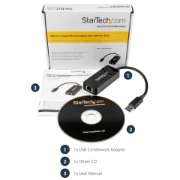 Picture of StarTech.com USB 3.0 to Gigabit Ethernet Adapter NIC w/ USB Port - Black