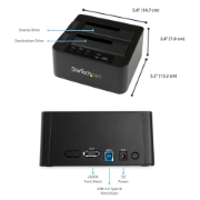 Picture of StarTech.com Dual Bay Hard Drive Duplicator, Standalone USB 3.0 (5 Gbps) / eSATA to 2.5/3.5" SATA III HDD/SSD Cloner/Copier, Hard Drive Docking Station, Hard Disk Cloner