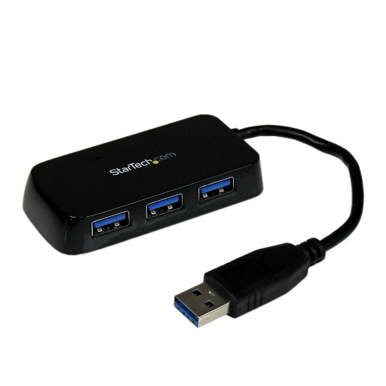 Picture of StarTech.com Portable 4 Port SuperSpeed Mini USB 3.0 Hub - Black~Portable 4 Port SuperSpeed Mini USB 3.0 Hub - 5Gbps - Black