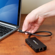 Picture of StarTech.com 3-Port USB 3.0 Hub plus Gigabit Ethernet - USB-C - Includes Power Adapter~3-Port USB-C Hub with Gigabit Ethernet - USB-C to 3x USB-A - USB 3.0 (5Gbps) - Includes Power Adapter