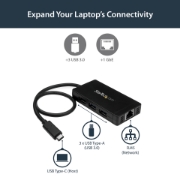 Picture of StarTech.com 3-Port USB 3.0 Hub plus Gigabit Ethernet - USB-C - Includes Power Adapter~3-Port USB-C Hub with Gigabit Ethernet - USB-C to 3x USB-A - USB 3.0 (5Gbps) - Includes Power Adapter