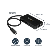 Picture of StarTech.com 3-Port USB 3.0 Hub plus Gigabit Ethernet - USB-C - Includes Power Adapter~3-Port USB-C Hub with Gigabit Ethernet - USB-C to 3x USB-A - USB 3.0 (5Gbps) - Includes Power Adapter